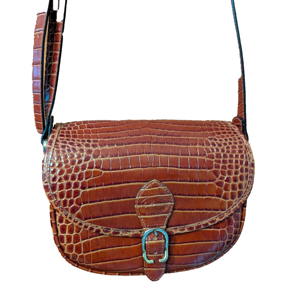 LONGCHAMP 1980 Croc Embossed Leather Crossbody Shoulder Bag EUC